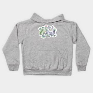 Cute Floral Cat Chilling and Curled Up Kids Hoodie